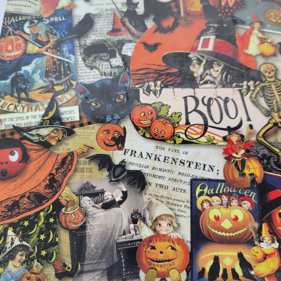 Seesaw Boo Happy Halloween 1000pc Jigsaw Puzzle Retro Vtg Style Collage Art Cats - Picture 4 of 11
